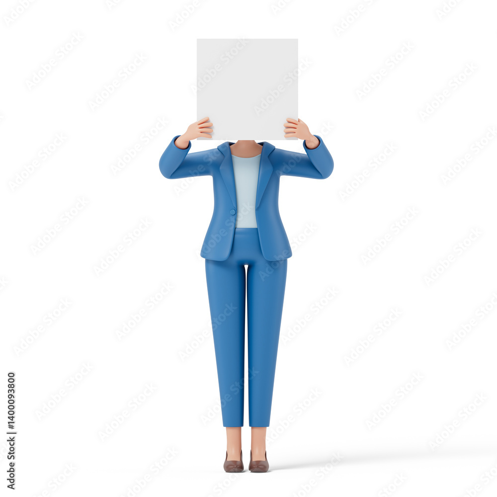 Poster 3d people holding an empty white board for insert a concept.3d rendering,conceptual image. isolated 