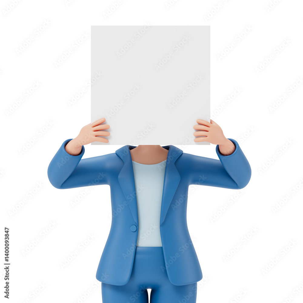 Poster 3d people holding an empty white board for insert a concept.3d rendering,conceptual image. isolated 