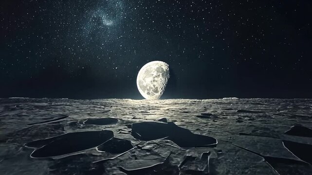Explore the mesmerizing moon phases over a cracked, desolate landscape in this video