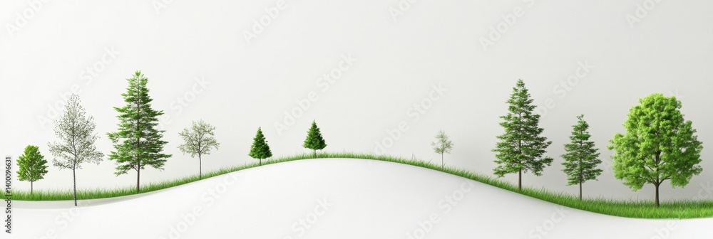 Poster minimal design of earth outline featuring miniature trees along the edge creates a serene landscape