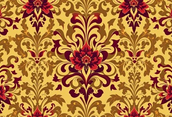 Fototapeta premium Intricate floral damask pattern, opulent Victorian style, wallpaper, black