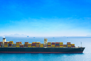 Aerial view of the freight shipping transport system cargo ship container. international...