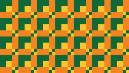 Colorful retro geometric pattern with square and wave shapes in green and yellow hues
