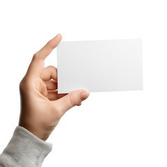 Obraz premium Hand holding blank business card on white background