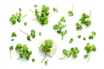 Obraz premium Fresh parsley leaves and herbs on white background