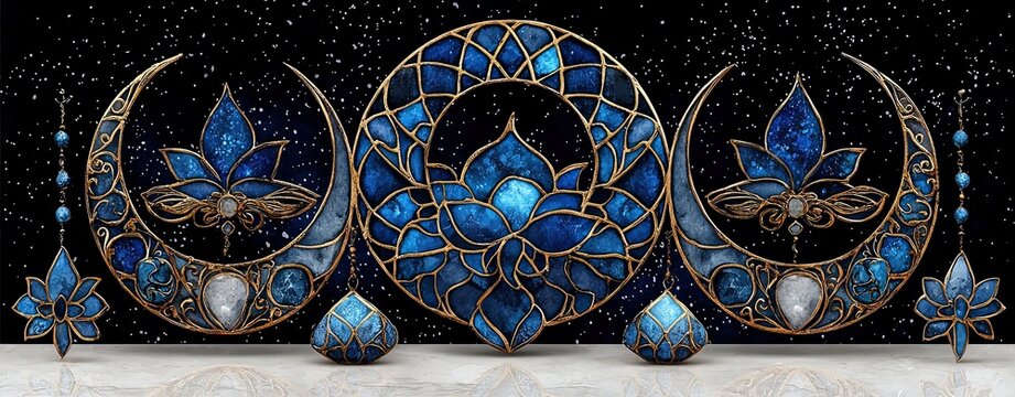 Stunning Oil Painting of Triple Moon Goddess with Symbolic Elements