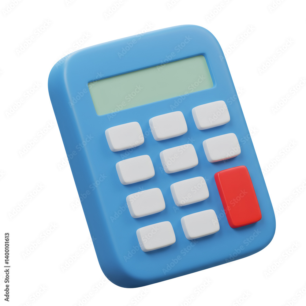 Poster blue calculator with red button 3d render