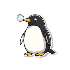 Obraz premium Playful penguin blowing bubbles ocean shore cartoon fun environment side view whimsical concept