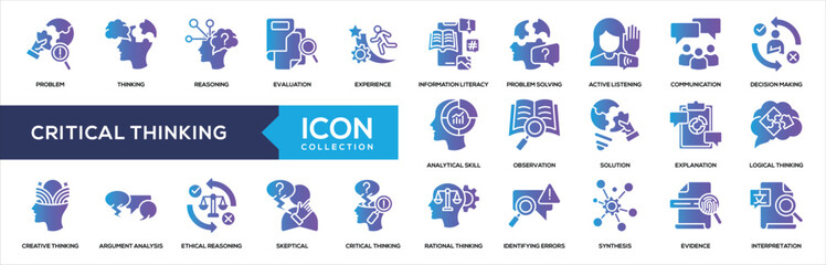 Critical Thinking Glyph Gradient Icon Collection
