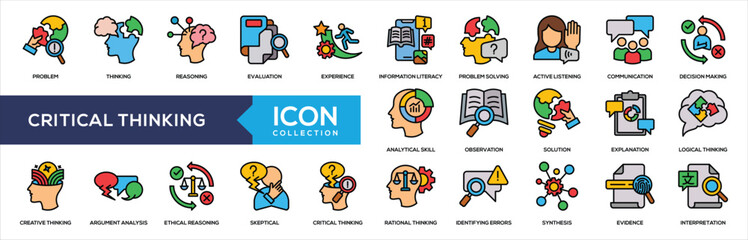 Fototapeta premium Critical Thinking Lineal Color Icon Collection