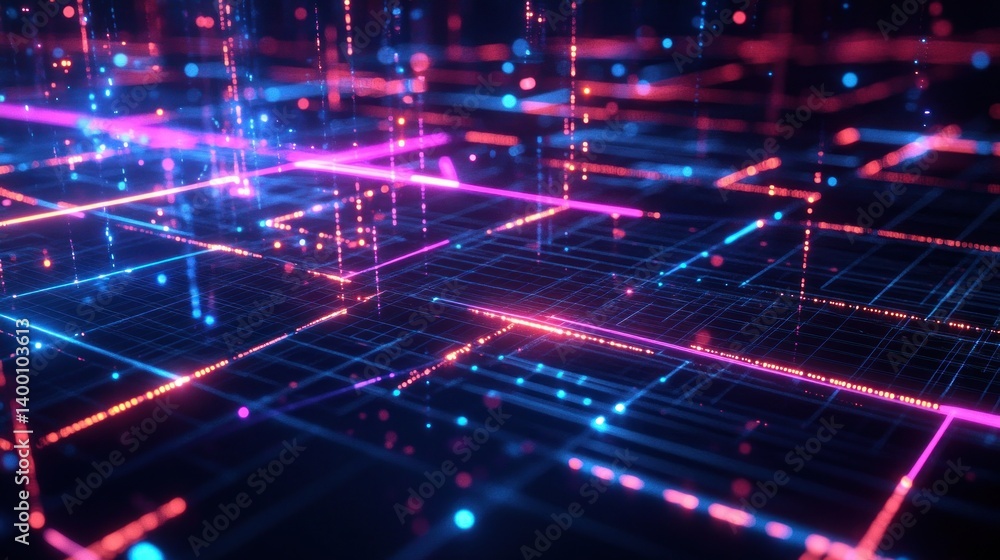 Poster abstract network of glowing lines and points