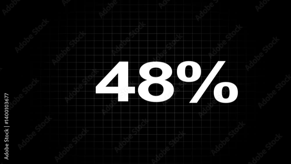 Poster countdown animation from 0 to 60 percent.counting from 0 to 60 percent in numbers on black backgroun