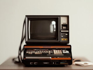 Fototapeta premium Retro combined device: Television and computer unit for entertainment and computing.