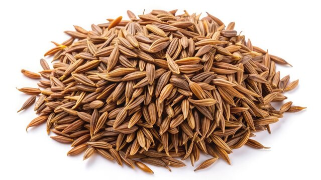 Brown cumin seeds, a dry and healthy spice ingredient, isolated on white with a fine texture