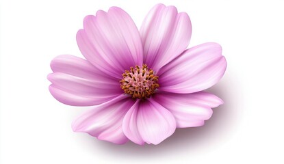 Obraz premium Single Delicate Pink Flower with Soft Petals and Central Pollen Stamen on White Background for Nature and Floral Designs