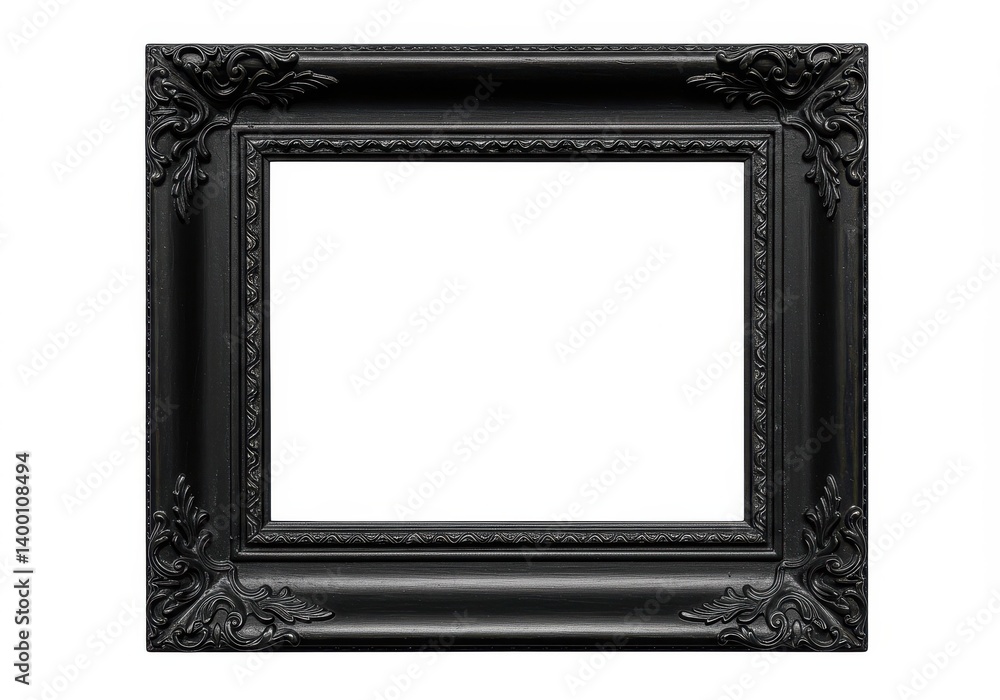 Poster a decorative black picture frame with an ornate design on a white background in a studio setting