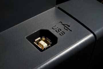 USB B type G45 socket for data interface in a plastic gray device