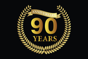90 years anniversary icon with laurel wreath and number icon.