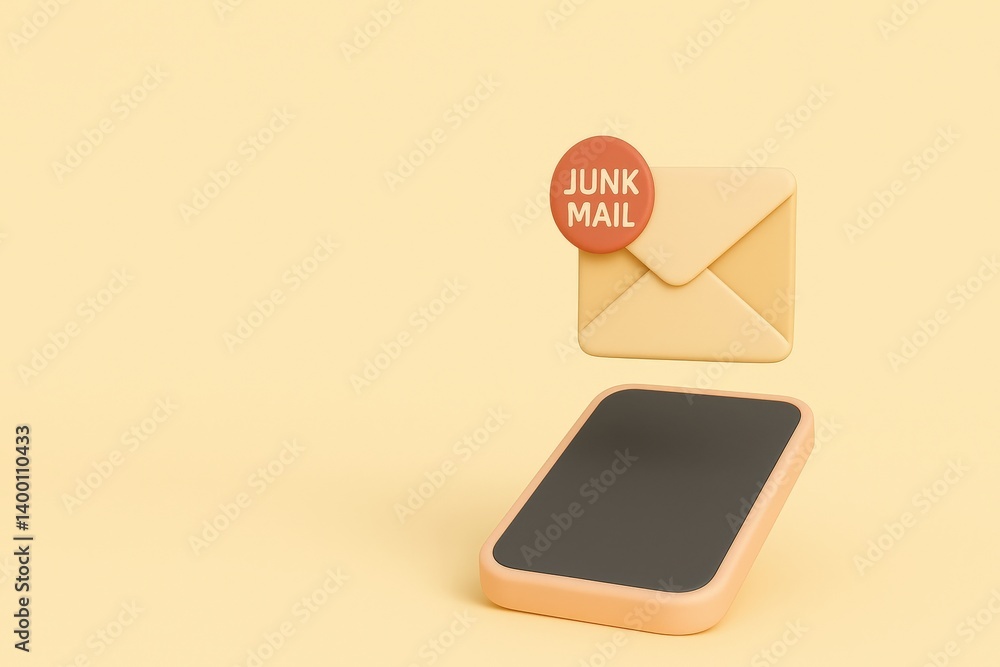 Poster spam call phone security concept. digital illustration of a phone with a junk mail notification.