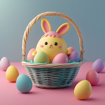 easter basket with eggs and bunny