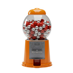 Orange Gumball Machine with Red and Silver Balls on Transparent Background
