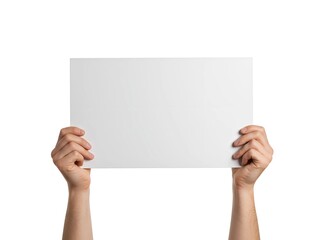 Hands Holding Blank White Sign Isolated on White