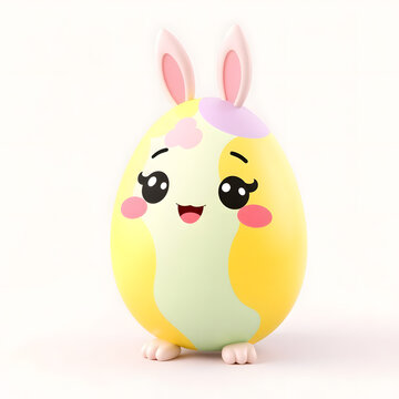 A colorfull easter bunny egg illustration, characters depicted in a 3D cartoon style	