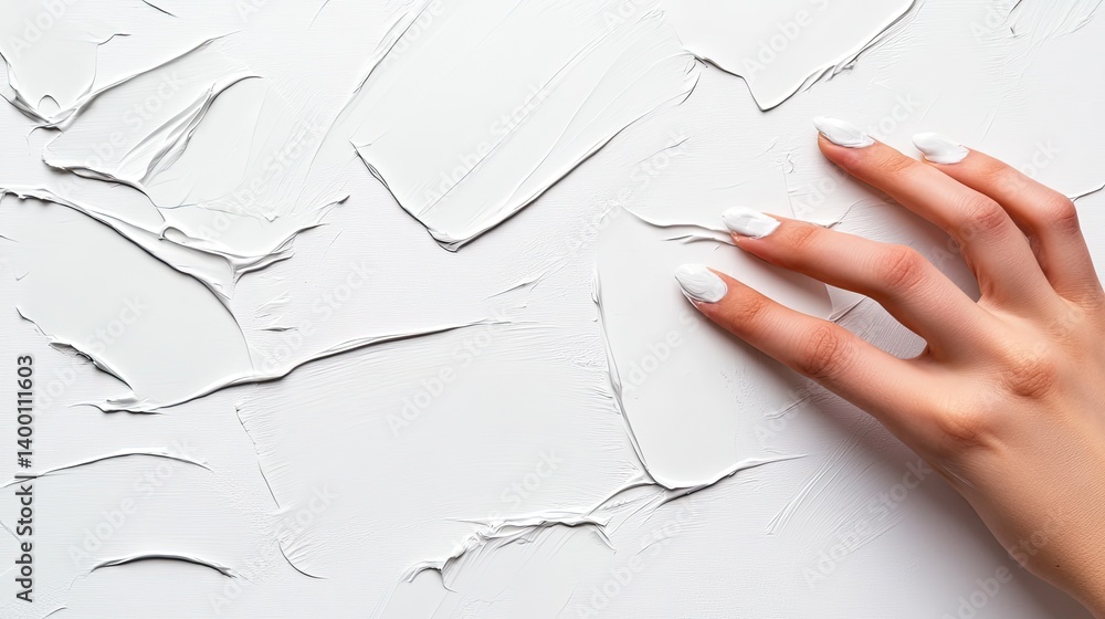 Poster artistic hand texture interaction studio setting image capture clean white background close-up persp