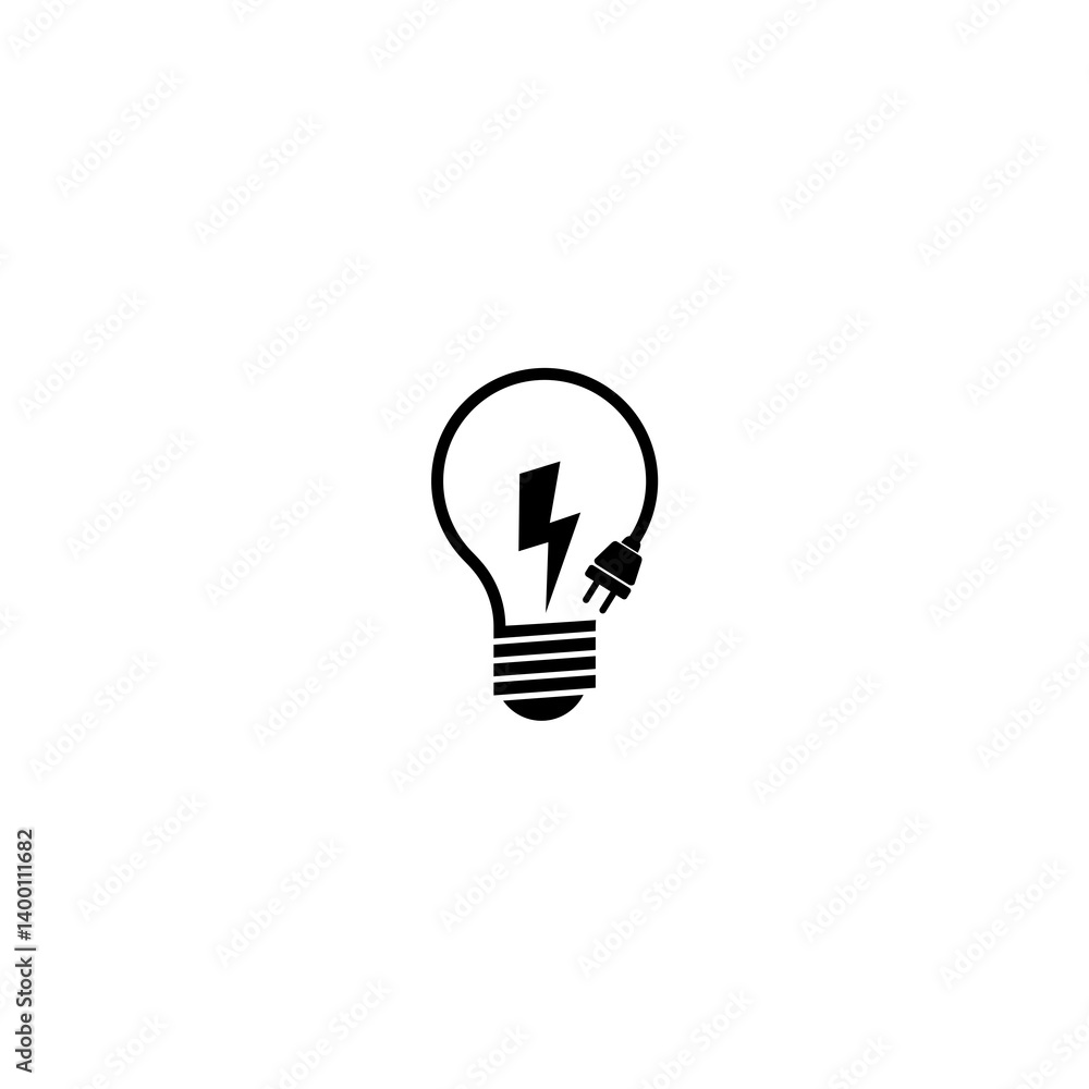Poster light bulb with lightning icon isolated on white background