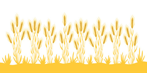 Background of yellow rye ears. Nature rye banner. Template of ripe rye isolated on white. Vector flat illustration.