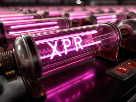 Neon tube with XPR sign in sci-fi lab