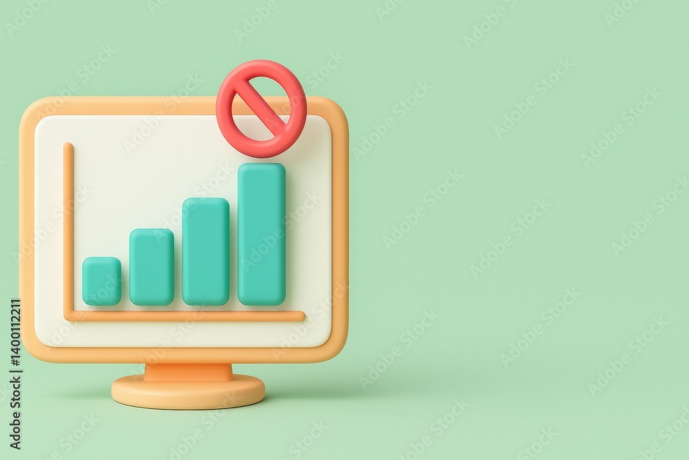 Aufkleber spam call phone security concept. 3d monitor displaying a rising graph with a prohibition symbol.