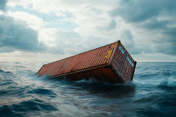 One shipping container has fallen from a ship and is floating on the ocean