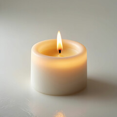 Candle with fire flame on white background