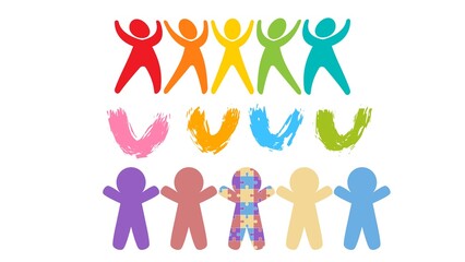 Colorful autism heart illustration on a white background, symbolizing love, awareness, and support for autism spectrum disorder, perfect for campaigns and inclusive design