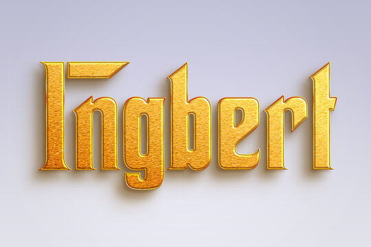 Gold text effect of Deutsche name Ingbert on light-blue background.