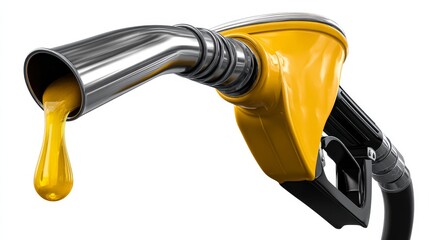 3D fuel nozzle vector with a yellow oil drip, representing gasoline or biodiesel filling stations. 