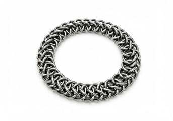 Obraz premium A close up of a silver metal chainmail bracelet on a white background in a studio setting light