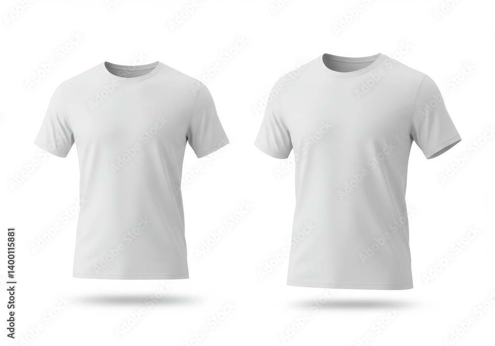 Poster Two plain white t shirts displayed side by side on a white background with soft shadows underneath them
