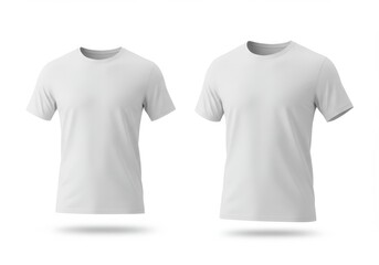 Naklejka premium Two plain white t shirts displayed side by side on a white background with soft shadows underneath them