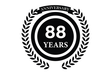 88 years anniversary icon with laurel wreath and number icon.