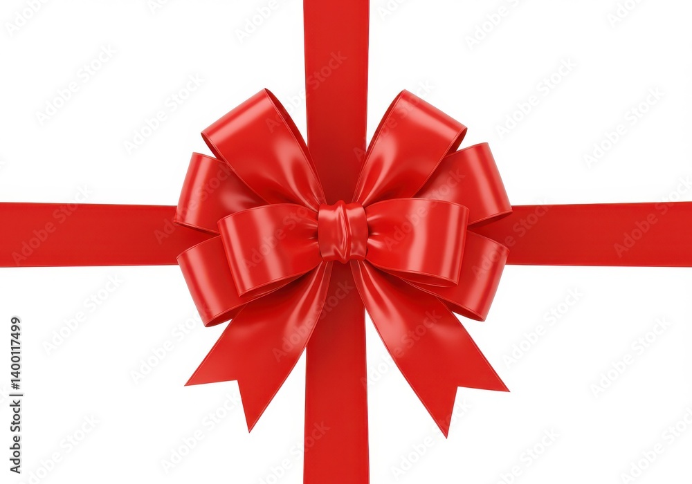 Poster a shiny red ribbon tied in a bow on a white background creating a festive and elegant presentation