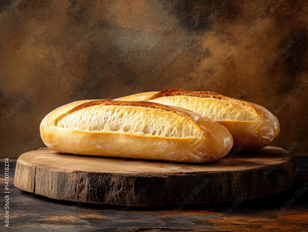 Poster rustic loaves of bread on wooden board against dark backdrop creating a warm inviting and appetizing