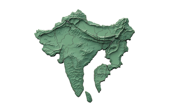Three-dimensional map of India isolated on transparent background
