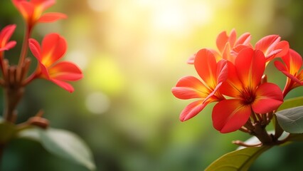 Symmetrical Red-Orange Erabadu Flower Background with Empty Text Space and Artistic Tropical Motifs for Creative Projects
