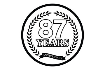 87 years anniversary icon with laurel wreath and number icon.