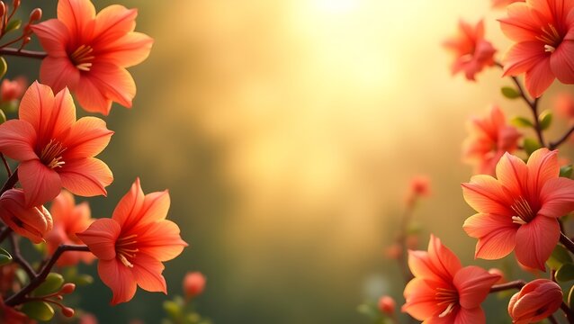 Abstract Floral Pattern Backdrop Featuring Erythrina Variegata Blooms and Warm Bokeh for Digital Art & Wallpaper