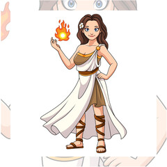 Cartoon hestia greek mythology on white background