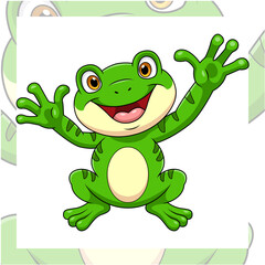 Cartoon happy frog on white background
