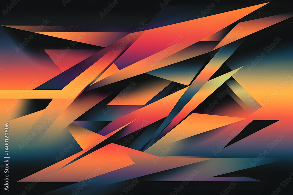 Poster a vibrant abstract design featuring overlapping geometric shapes and gradient colors.